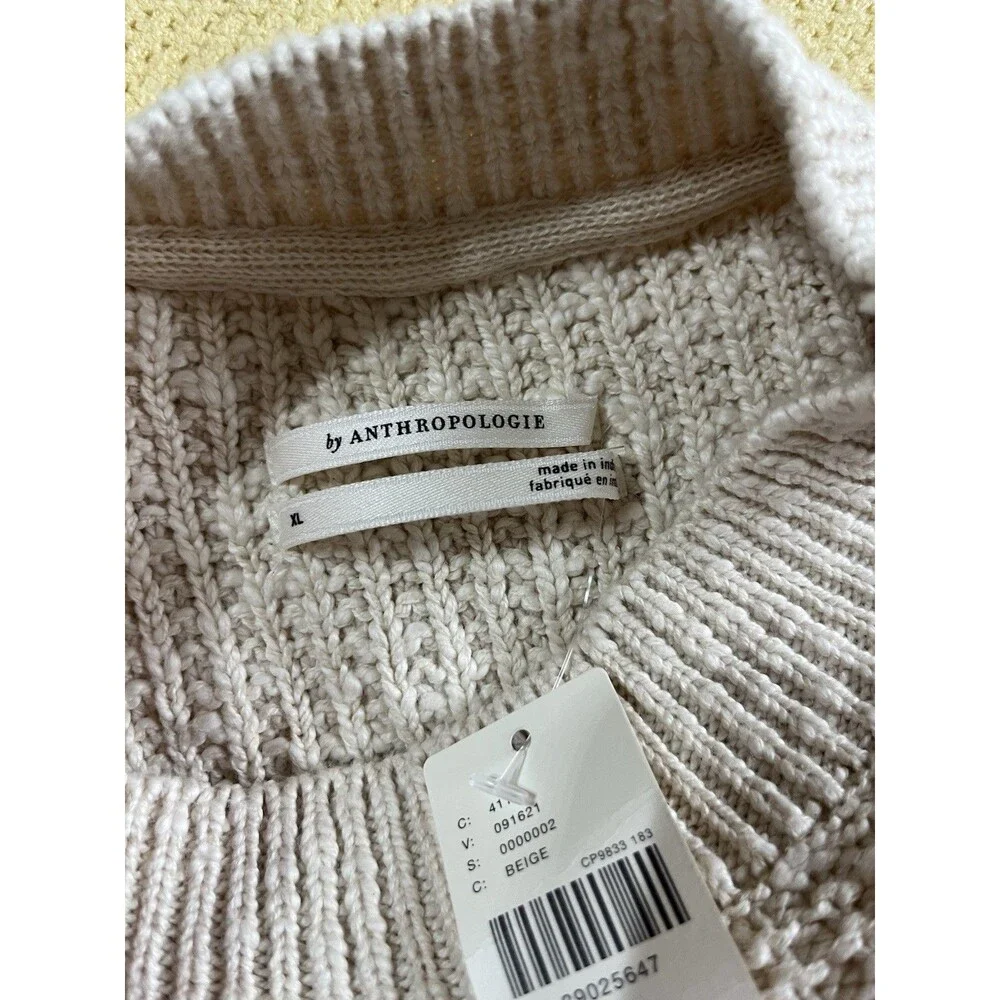 Anthropologie Textured Eyelet Twofer Sweater Vest Top Embroidered Beige Sz XL - Picture 9 of 11